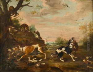 Dogs And Cats Fighting In A Landscape by Paul de Vos