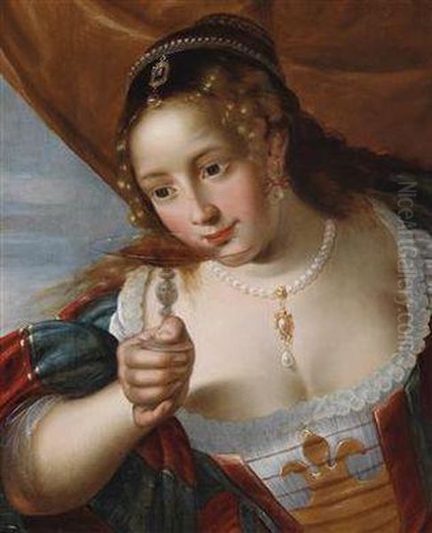 A Young Woman With A Red Wine Tazza - view 1