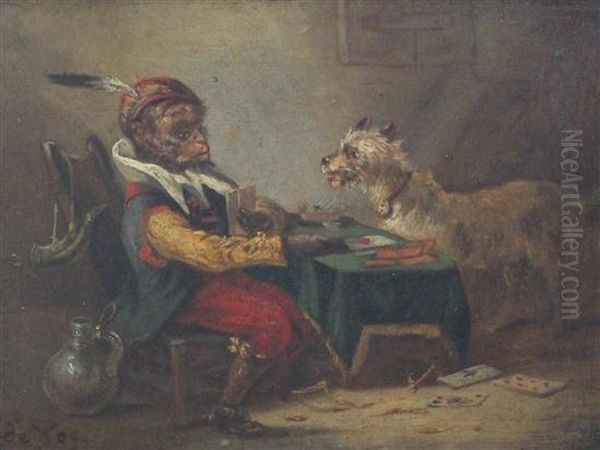 Monkeys And Dogs Playing Cards - view 1