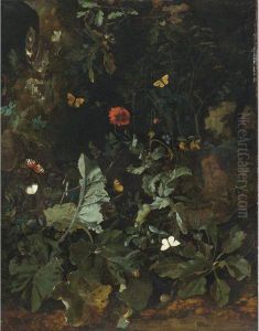 A Forest Floor Still Life With Flowering Plants Andbutterflies