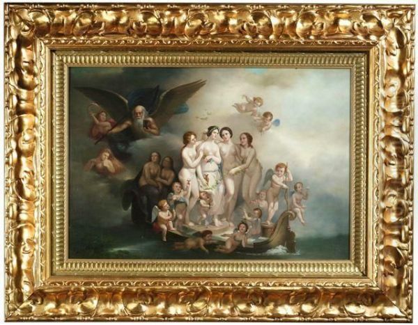 Venus Mit Den Drei Grazien Und Zahlreichen Putti In Einem Nachen, Von Kronos Begleitet - view 1