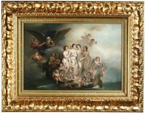 Venus Mit Den Drei Grazien Und Zahlreichen Putti In Einem Nachen, Von Kronos Begleitet