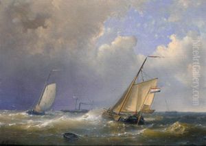 Ships Sailing Off The Dutch Coast by Emanuel De Vries