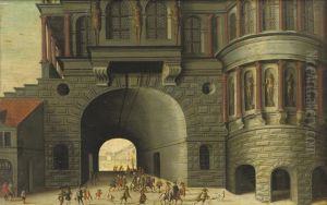 An Architectural 'capriccio' With Figures Passing Through Anarchway