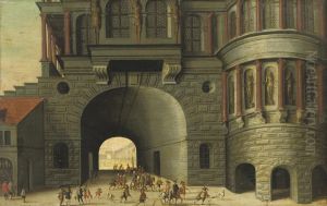 An Architectural 'capriccio' With Figures Passing Through An Archway by Paul Vredeman de Vries