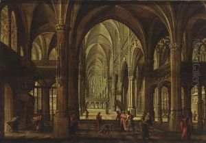 A Church Interior With Christ And The Adulterous Woman