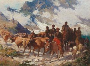 Driving Cattle Onto The Mountain Pastures