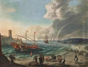 A Mediterranean Harbour Scene by Cornelis de Wael
