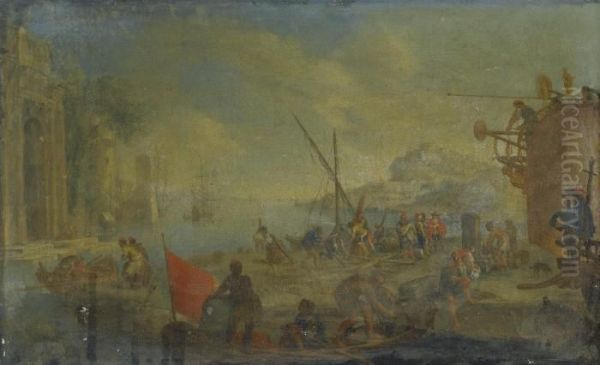 A Coastal Scene With Figures Loading Boats - view 1