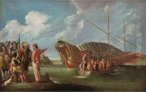 Marina Con Vascello Alla Fonda, Barca E Figure by Cornelis de Wael