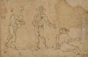 Etude De Trois Paysans Dont L'un Assis by Cornelis de Wael
