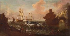 A Sea Monster Hunt With Numerous Figures Off An Imaginary Mediterranean Coast