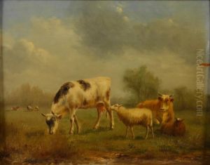 Moutons Et Vaches Au Paturage by Arthur De Waerhert