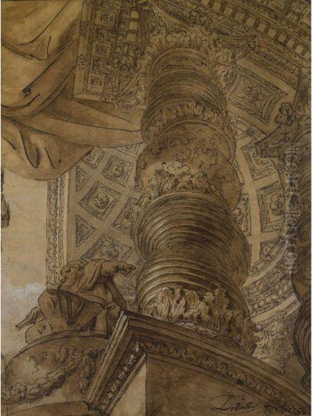 An Architectural Capriccio: A General Seated Under An Apse, Asolomonic Column In The Foreground - view 1
