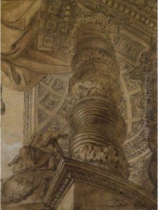 An Architectural Capriccio: A General Seated Under An Apse, Asolomonic Column In The Foreground by Charles de Wailly