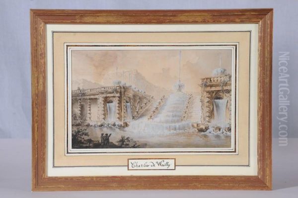 Fontaine Monumentale Avec 2 Figures En 1er Plan. - view 1