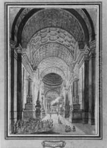 Phantastisches Kircheninterieur Mit Einer Prozession. Aquarell Auf Papier (alt Montiert). H 25,4; B 18 Cm. Provenienz: Privatsammlung, Brussel. Charles De Wailly, Architekt Und Ornamentstecher, Erhielt 1752 Den Grand Prix D'architecture. Nach Einem Au by Charles de Wailly