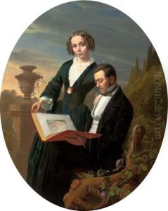 Portrait Of Marie And Louis Verstraeten In The Garden by August De Wilde