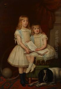 A Portrait Of Two Young Girls With A Spaniel by Frans De Wilde