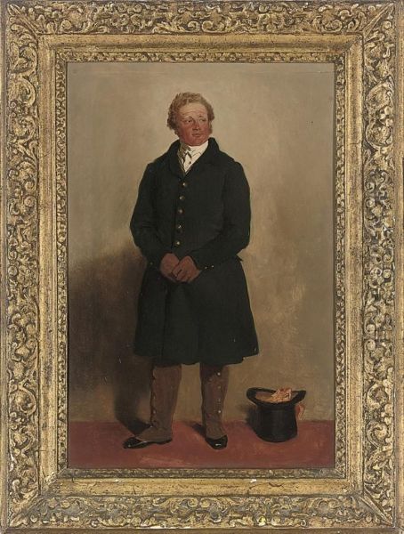 Portrait Of A Gentleman, Full-length, In A Blue Coat And White Shirt, A Top Hat And Scarf Beside Him - view 1