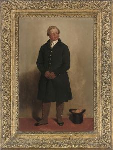 Portrait Of A Gentleman, Full-length, In A Blue Coat And White Shirt, A Top Hat And Scarf Beside Him by Samuel de Wilde
