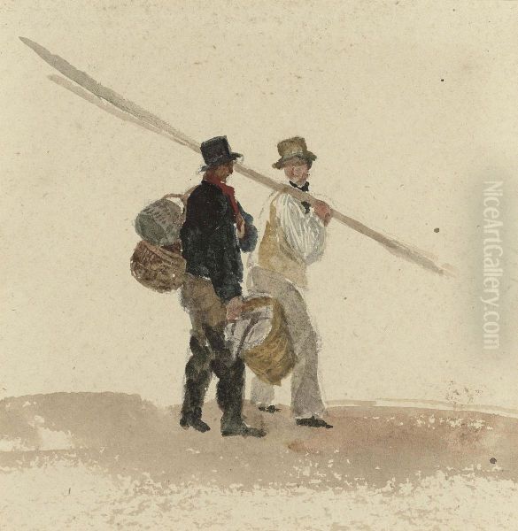 Fishermen Carrying Oars And Lobster Pots With Inscription - view 1