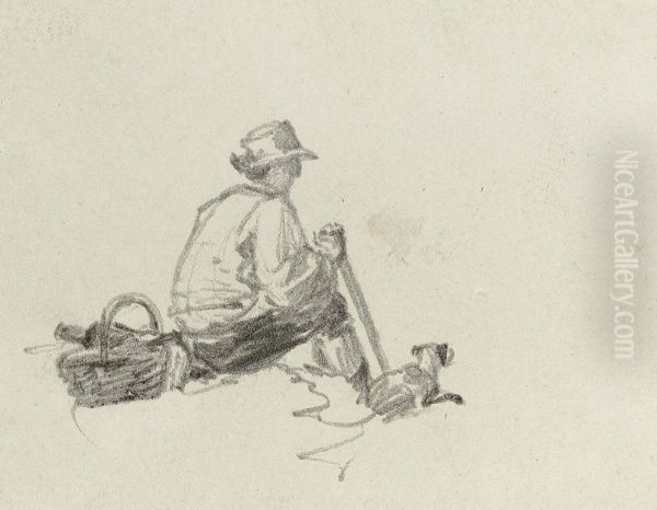 A Seated Man With His Dog - view 1