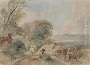 A Traveller On Horseback In An Extensive Landscape by Peter de Wint