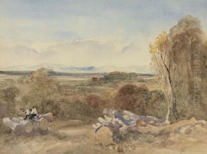 Figures Resting On Felled Logs, Westmoreland Hills by Peter de Wint