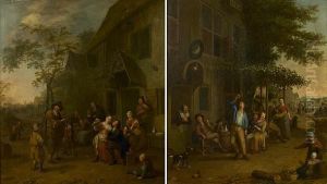 Figures Merry-making Outside An Inn; Figuresin A Landscape (a Pair)