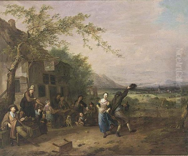 A Couple Dancing, Other Figures Watching And Sitting Outside An Inn - view 1
