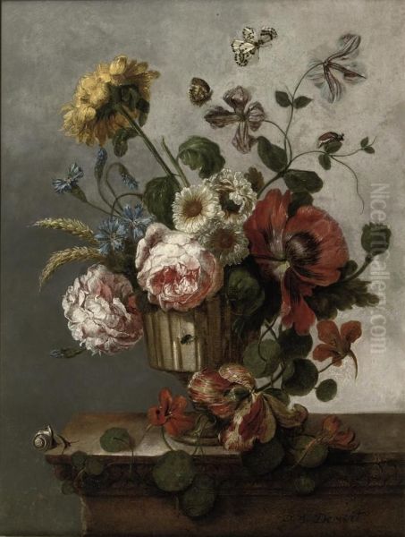 Roses, Cornflowers, Tulips And Other Flowers In An Urn - view 1