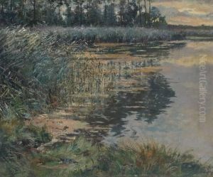 Coucher De Soleil Sur L"" Etang by Prosper De Wit