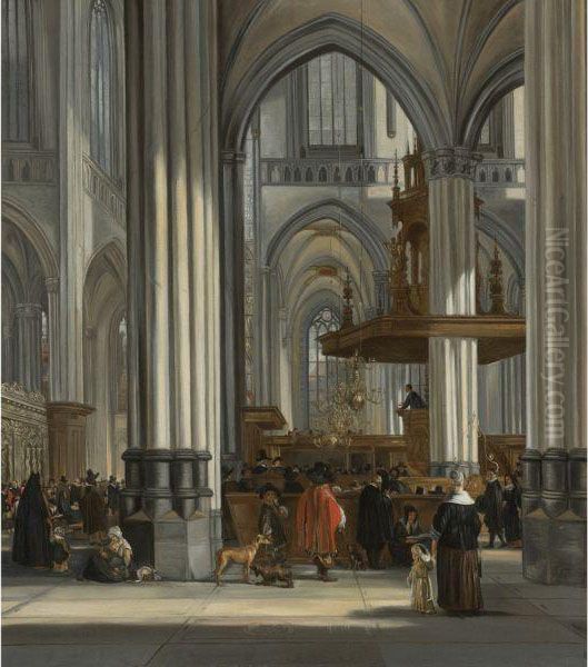 The Interior Of The Oude Kerk, Amsterdam With A Sermon Inprogress - view 1