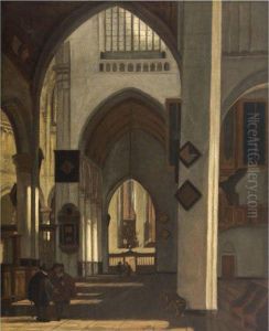 Male Figures And A Dog In A Side Aisle Of A Protestant Gothicchurch