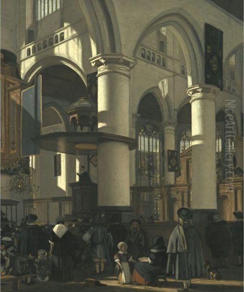 The Interior Of The Oude Kerk In Delft, From The South Aisle To Thecrossing, Towards The Noth-east, During The Preaching Of Asermon - view 1