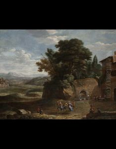 Paesaggio Campestre Con Contadini Che Danzano by Caspar Andriaans Van Wittel