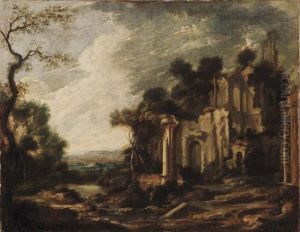 Rovine Classiche In Paesaggio Collinare Con Veduta Di Fiume