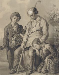 A Blind Beggar With Two Young Boys, One With A Hurdy-gurdy