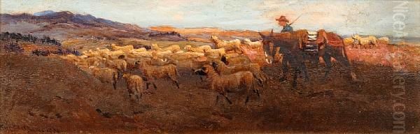 Drover With Mule And Sheep In An Extensive Landscape - view 1
