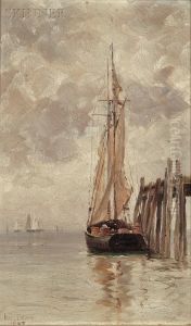 View Of A Boat By A Dock by Walter Lofthouse Dean