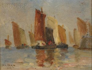 Study Of Sailboats Off The Coast by Walter Lofthouse Dean