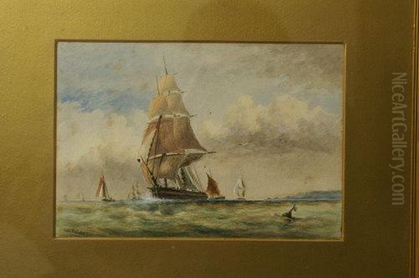 Sailing Ships In Full Sail, Off The Coast - view 1