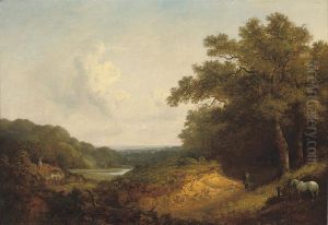 Figure With A Pony By A Track In An Extensive Wooded Landscape,near Guildford by John Dearman Birchall