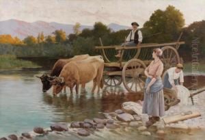 Un Gue A Salies by Edouard Bernard Debat-Ponsan
