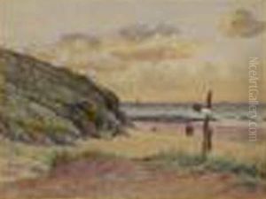  Promenade Sur La Plage A Maree Basse  by Edmond Debon