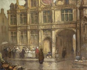 Rue Animee Bruges by Rene Charles Louis Debraux