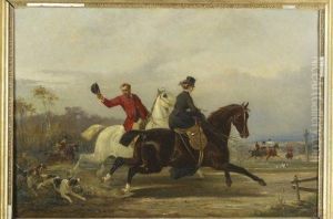 Veneurs Remettant Les Chiens A La Voie by Alfred Charles Ferdinand Decaen