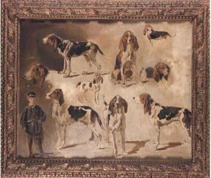 "etude De Chiens De Meute Et Jeune Valet De Chiens".