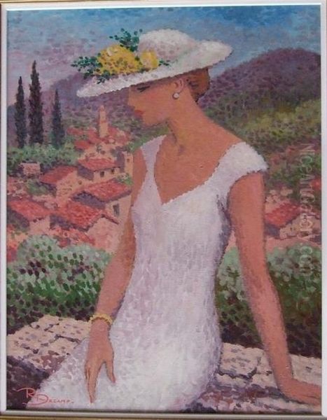 Elegante Appuyee Sur Un
Muret Surplombant Un Village - view 1